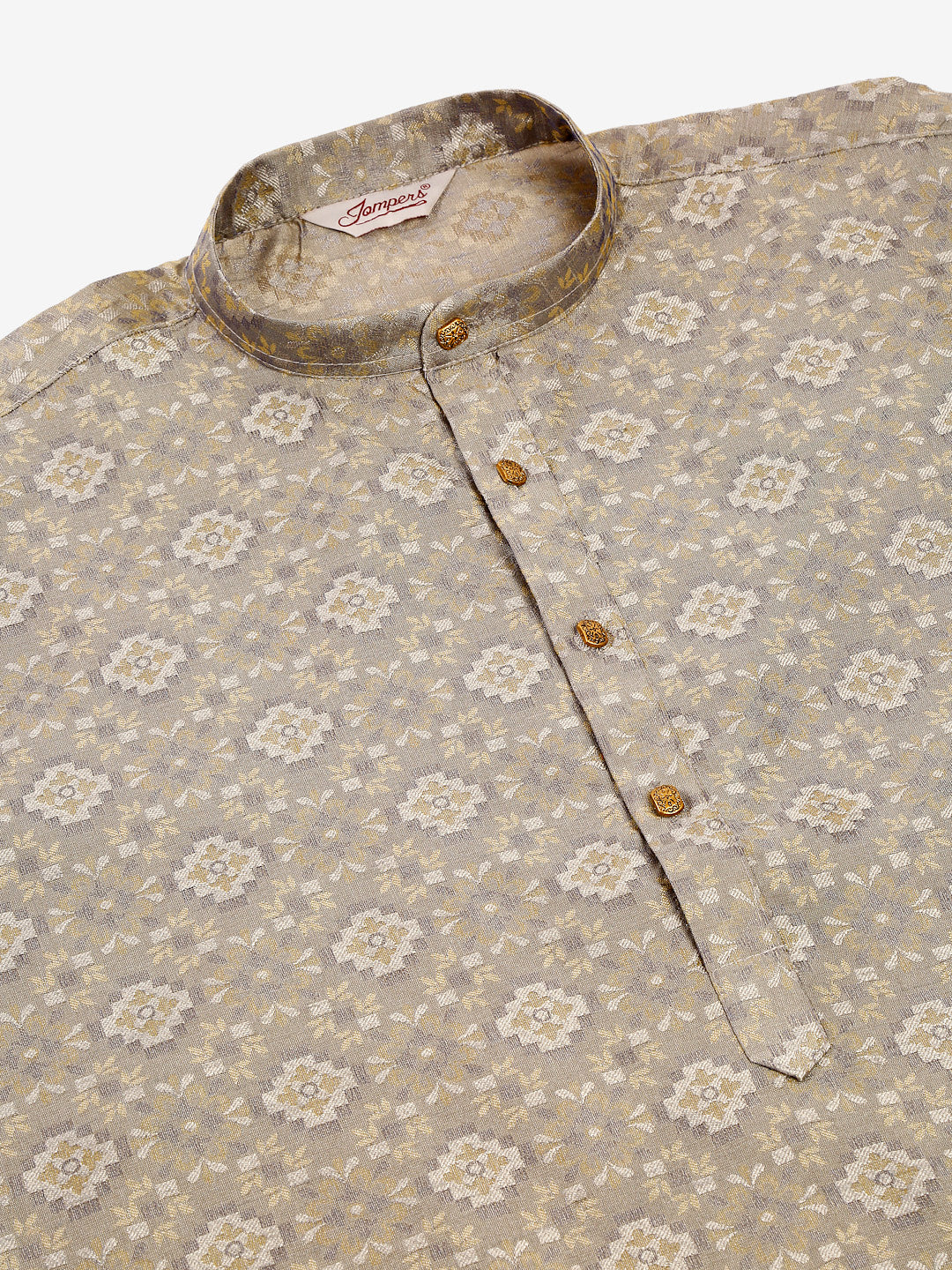 Jompers Men's Grey Floral Printed Kurta with Churidar - Distacart