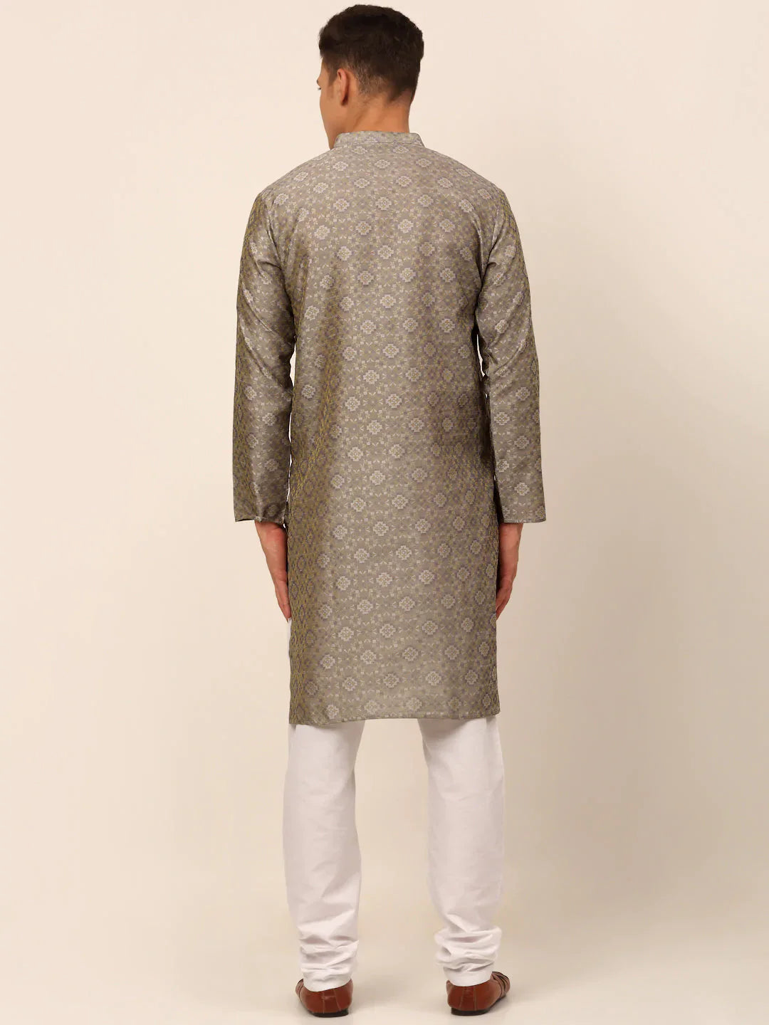 Jompers Men's Grey Floral Printed Kurta with Churidar - Distacart
