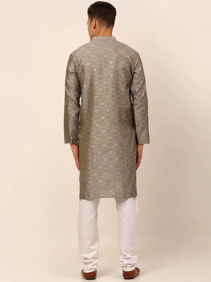 Jompers Men's Grey Floral Printed Kurta with Churidar - Distacart