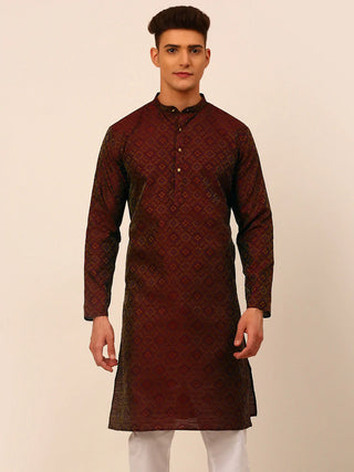 Jompers Men's Maroon Floral Printed Kurta Only - Distacart