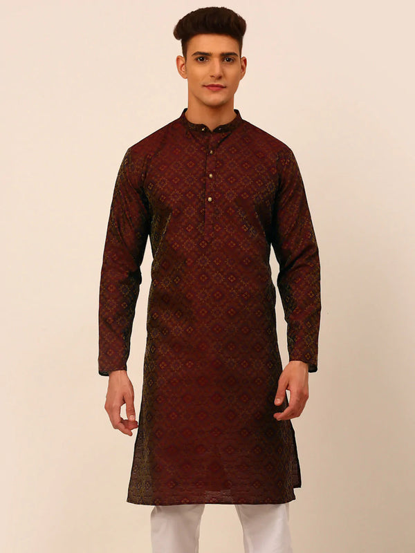 Jompers Men's Maroon Floral Printed Kurta Only - Distacart