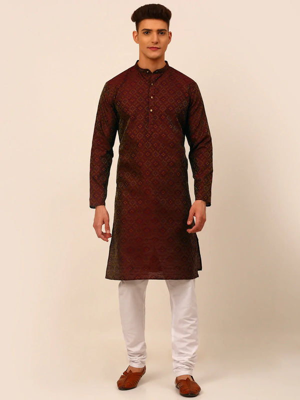 Jompers Men's Maroon Floral Printed Kurta with Churidar - Distacart