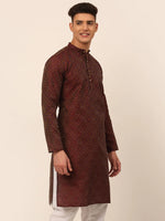 Thumbnail for Jompers Men's Maroon Floral Printed Kurta Only - Distacart