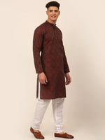Thumbnail for Jompers Men's Maroon Floral Printed Kurta with Churidar - Distacart