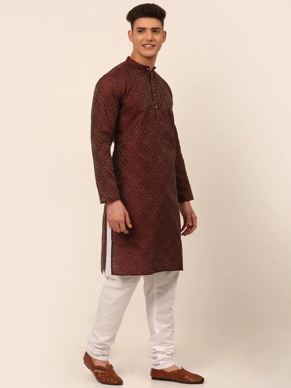 Jompers Men's Maroon Floral Printed Kurta with Churidar - Distacart