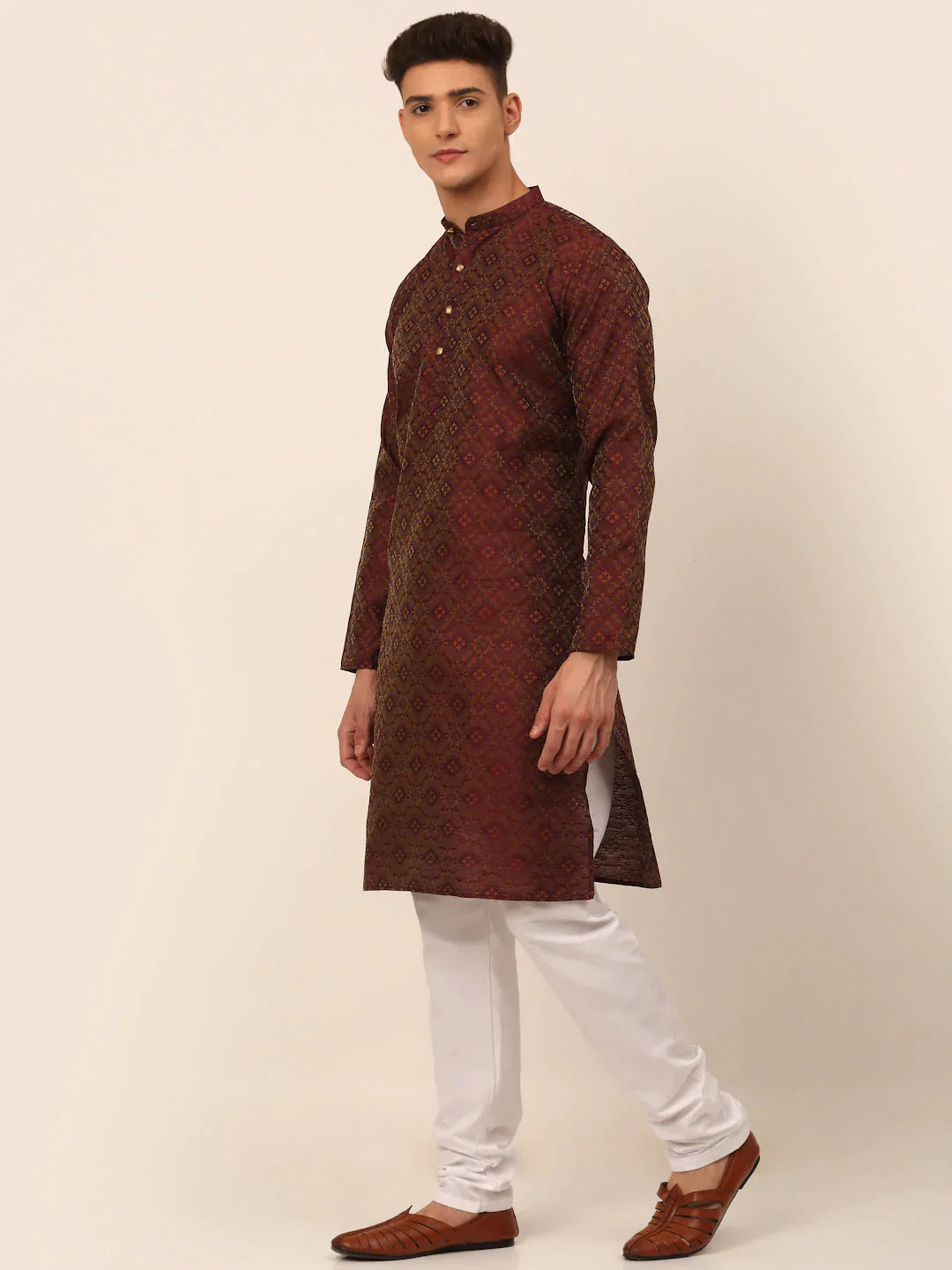 Jompers Men's Maroon Floral Printed Kurta with Churidar - Distacart