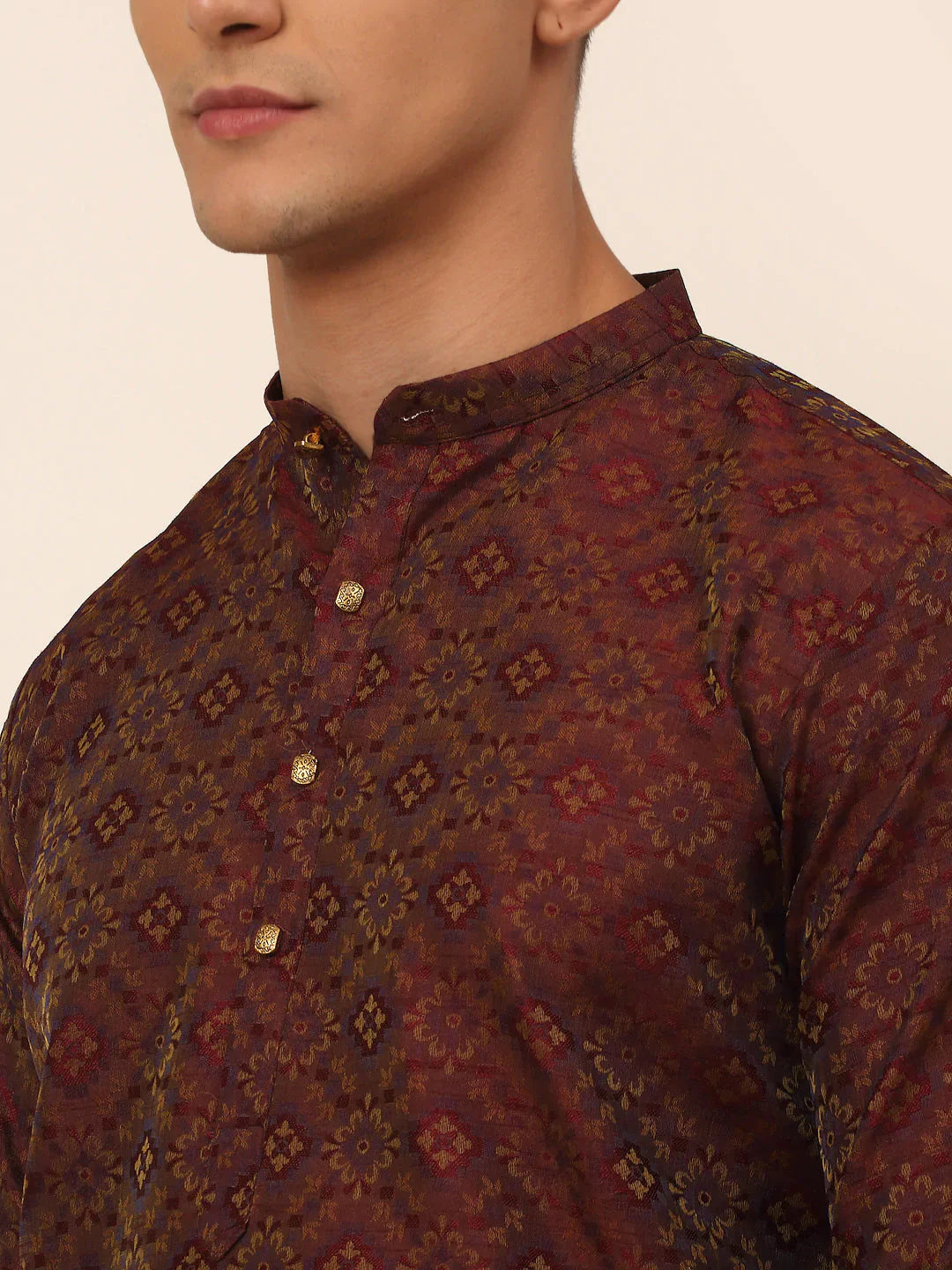 Jompers Men's Maroon Floral Printed Kurta with Churidar - Distacart