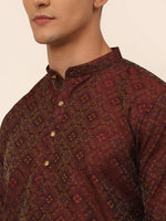 Thumbnail for Jompers Men's Maroon Floral Printed Kurta with Churidar - Distacart