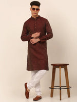 Thumbnail for Jompers Men's Maroon Floral Printed Kurta with Churidar - Distacart