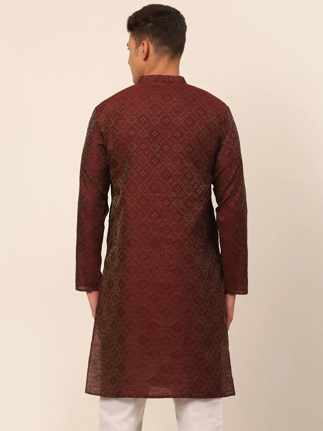Jompers Men's Maroon Floral Printed Kurta Only - Distacart