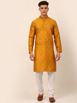 Jompers Men's Mustard Floral Printed Kurta with Churidar - Distacart
