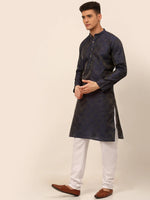 Thumbnail for Jompers Men's Navy Blue Floral Printed Kurta with Churidar - Distacart