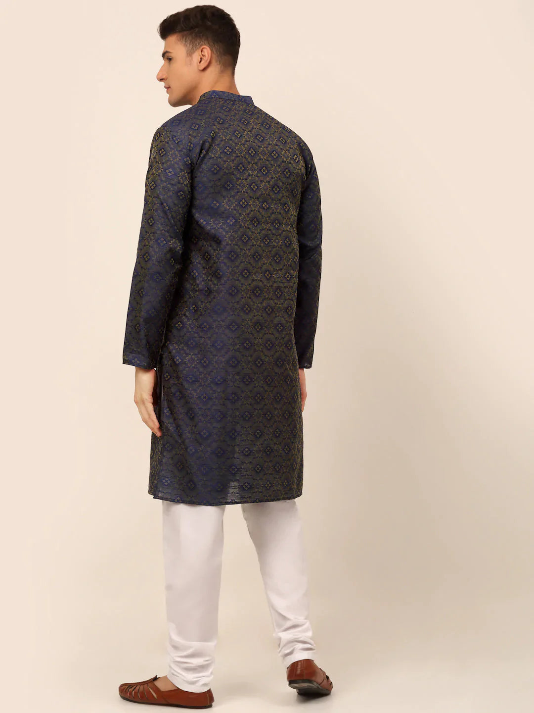 Jompers Men's Navy Blue Floral Printed Kurta with Churidar - Distacart
