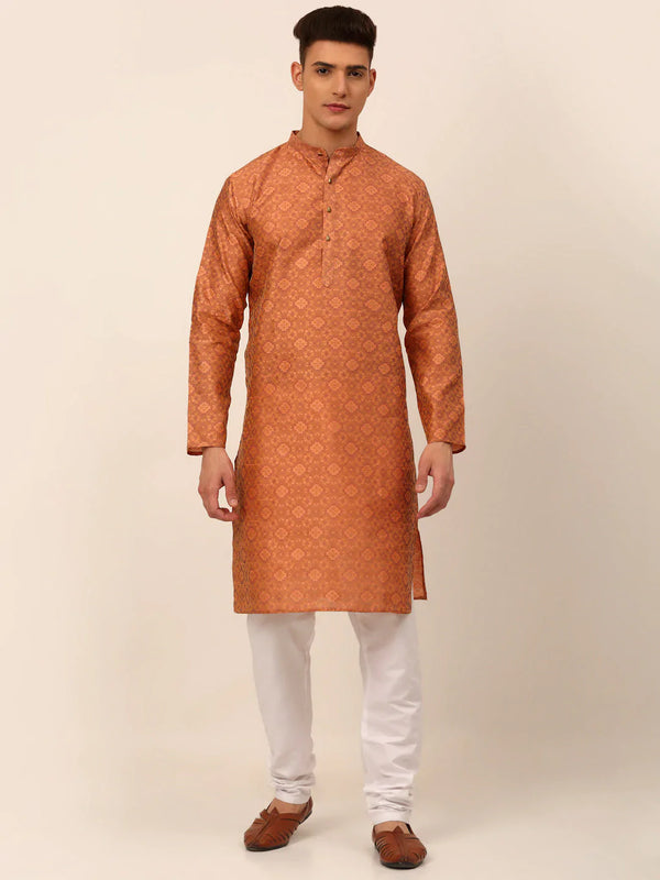Jompers Men's Peach Floral Printed Kurta with Churidar - Distacart