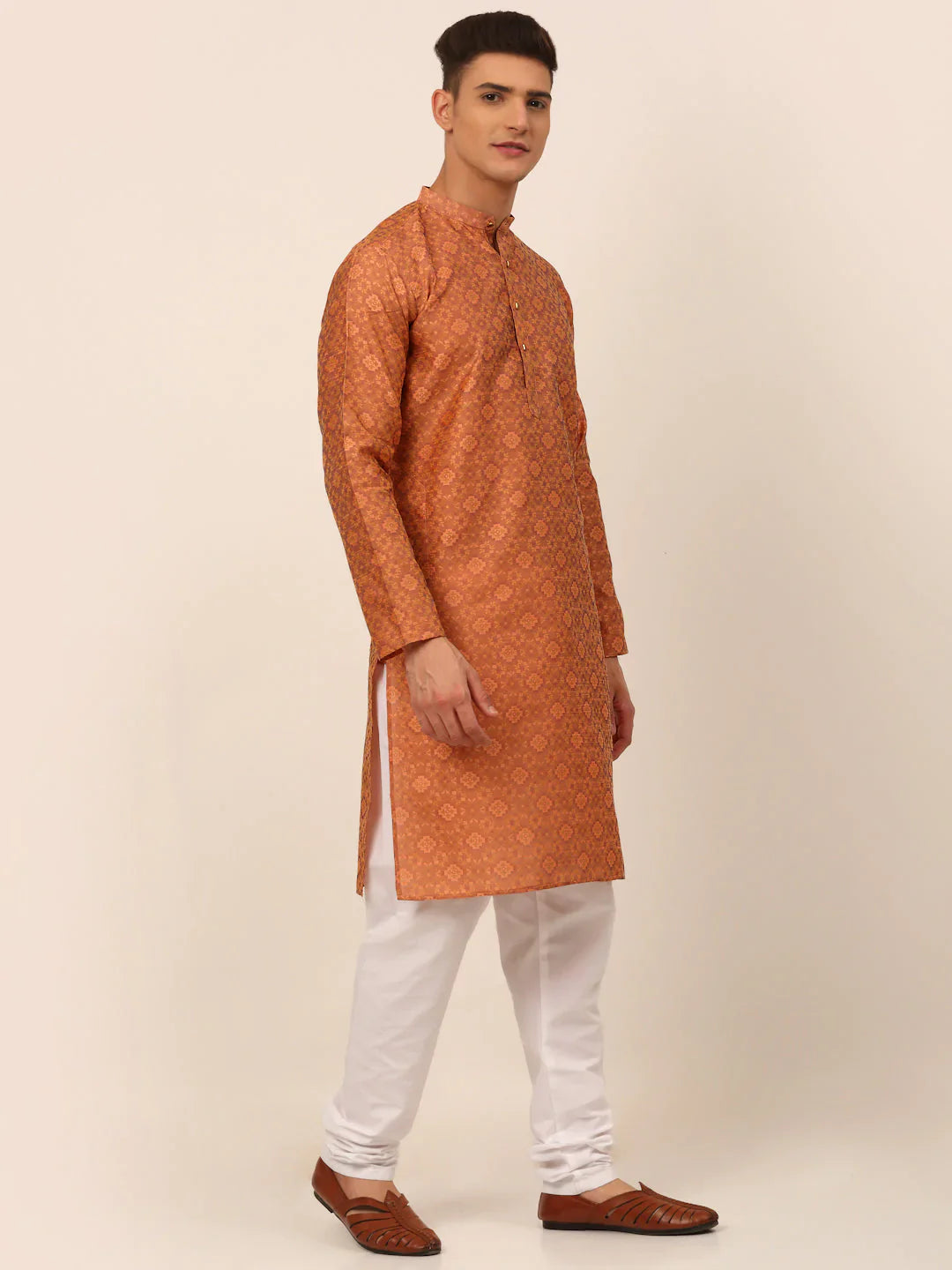 Jompers Men's Peach Floral Printed Kurta with Churidar - Distacart