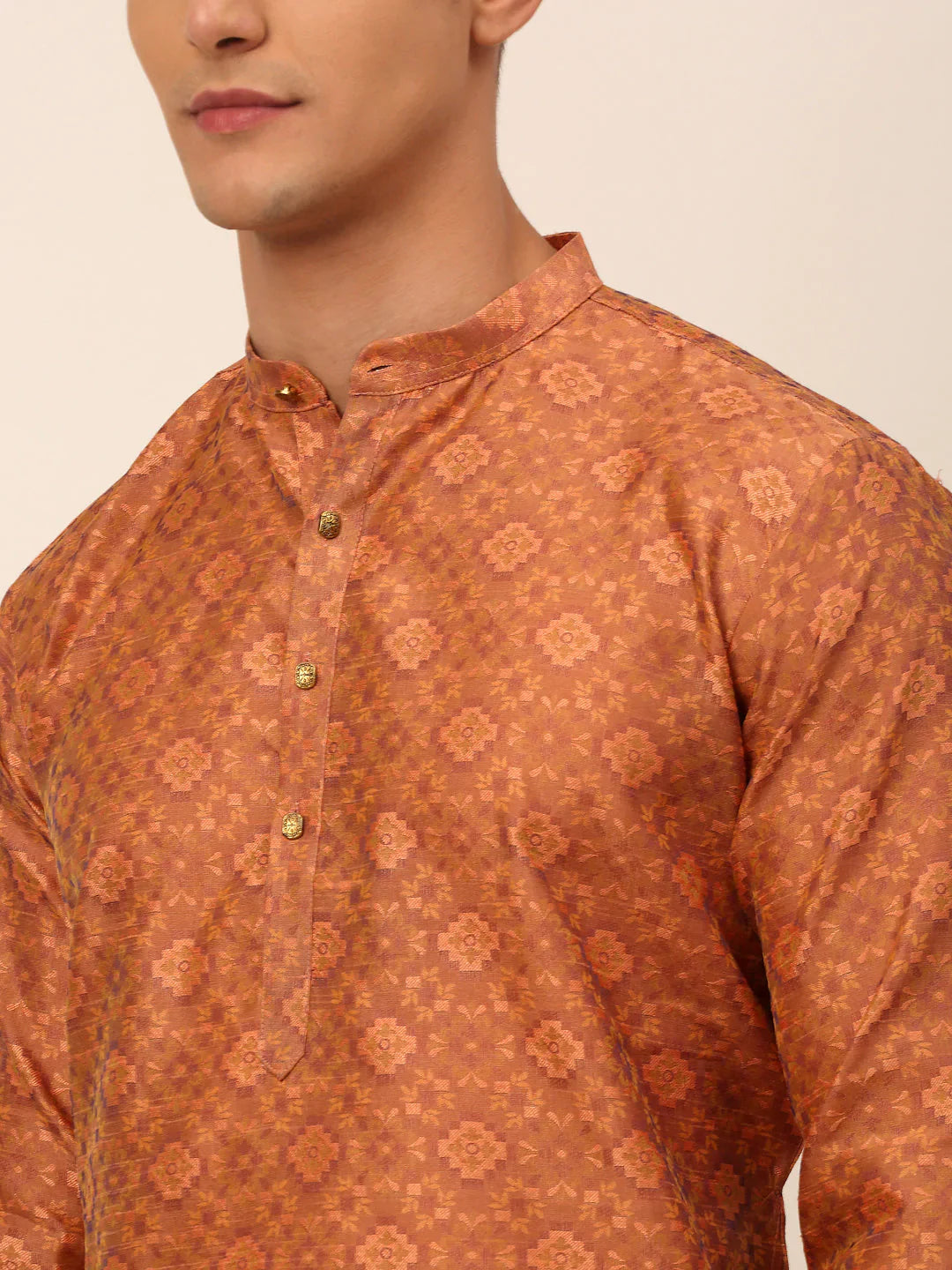 Jompers Men's Peach Floral Printed Kurta with Churidar - Distacart