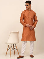 Thumbnail for Jompers Men's Peach Floral Printed Kurta with Churidar - Distacart