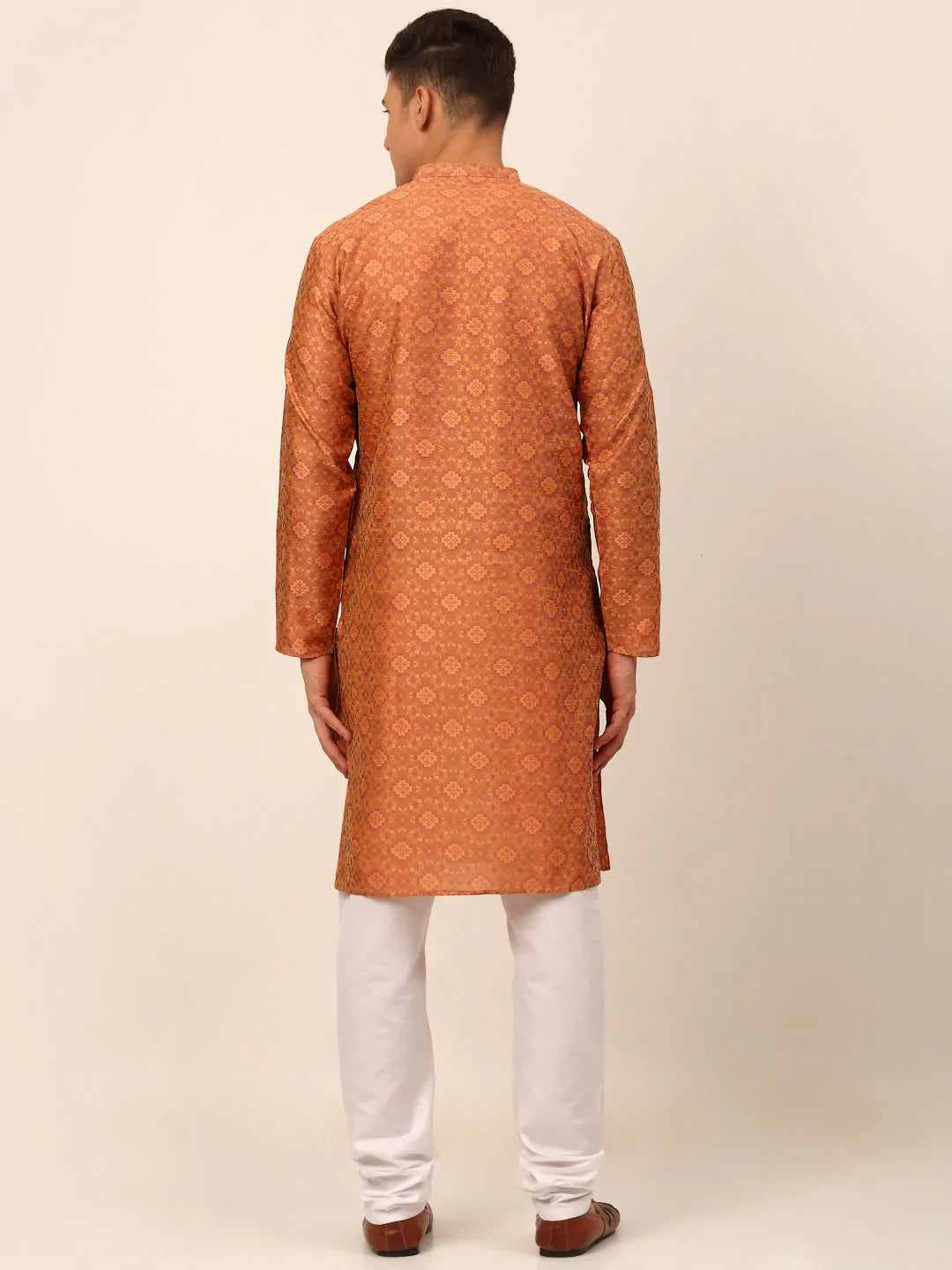 Jompers Men's Peach Floral Printed Kurta with Churidar - Distacart