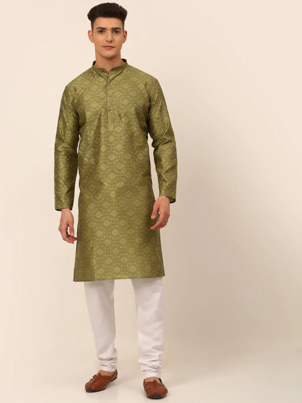 Jompers Men's Pista Green Floral Printed Kurta with Churidar - Distacart