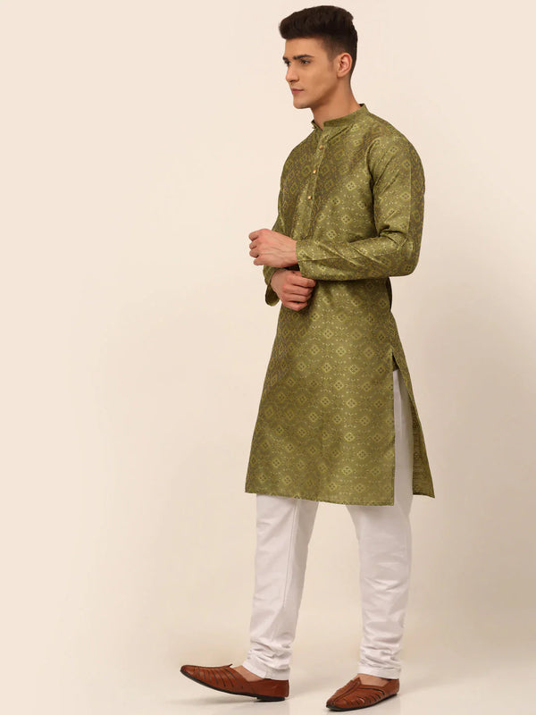Jompers Men's Pista Green Floral Printed Kurta with Churidar - Distacart
