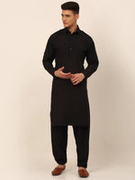 Thumbnail for Jompers Men's Black Cotton Solid Pathani Kurta with Salwar - Distacart