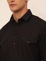 Thumbnail for Jompers Men's Black Cotton Solid Pathani Kurta with Salwar - Distacart