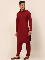 Thumbnail for Jompers Men's Maroon Cotton Solid Pathani Kurta with Salwar - Distacart