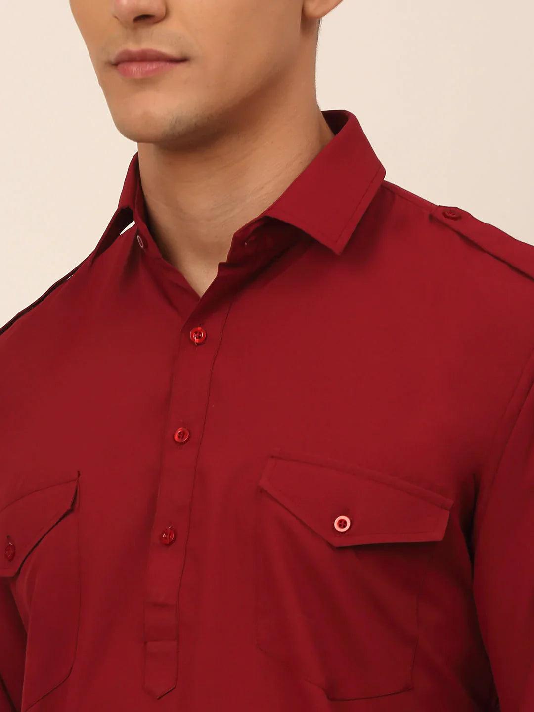 Jompers Men's Maroon Cotton Solid Pathani Kurta with Salwar - Distacart