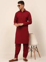 Thumbnail for Jompers Men's Maroon Cotton Solid Pathani Kurta with Salwar - Distacart