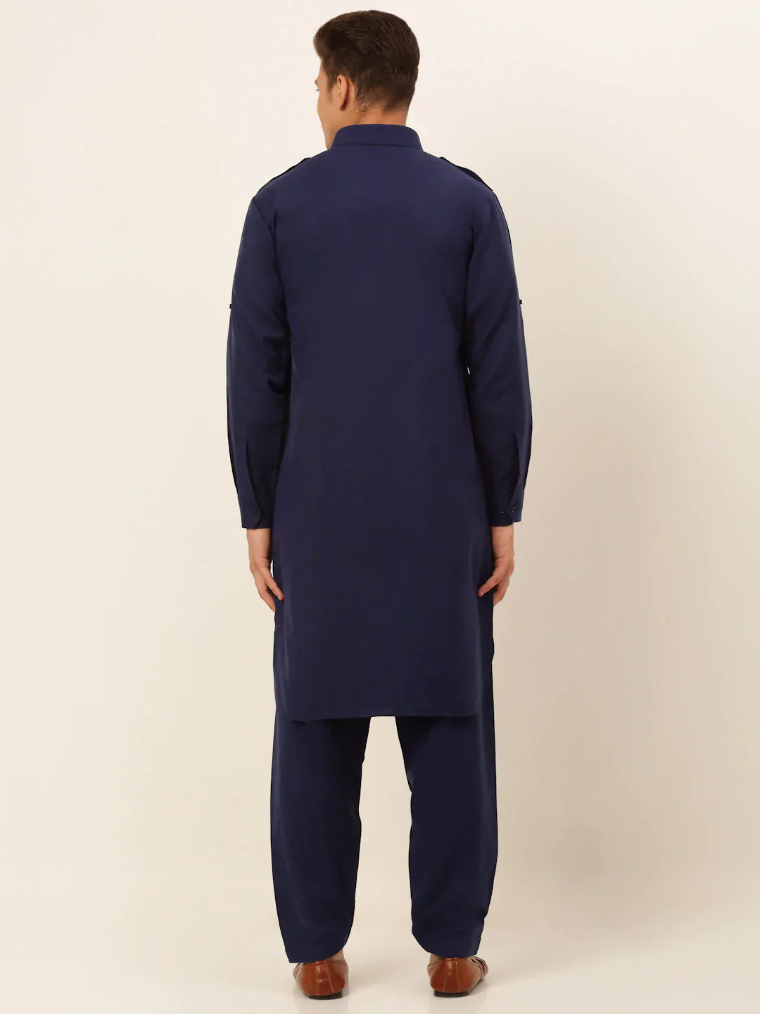 Jompers Men's Navy Cotton Solid Pathani Kurta with Salwar - Distacart