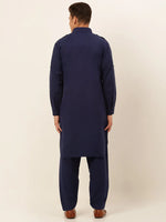 Thumbnail for Jompers Men's Navy Cotton Solid Pathani Kurta with Salwar - Distacart