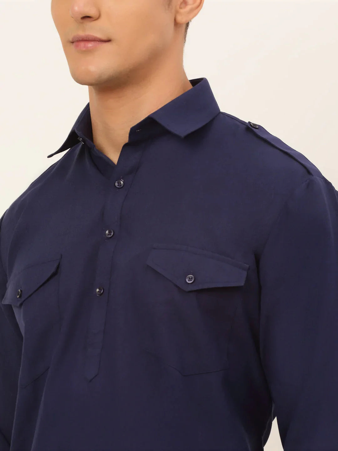 Jompers Men's Navy Cotton Solid Pathani Kurta with Salwar - Distacart