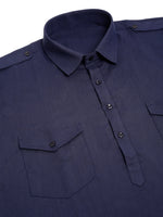 Thumbnail for Jompers Men's Navy Cotton Solid Pathani Kurta with Salwar - Distacart