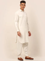 Thumbnail for Jompers Men's White Cotton Solid Pathani Kurta with Salwar - Distacart