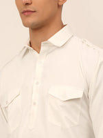 Thumbnail for Jompers Men's White Cotton Solid Pathani Kurta with Salwar - Distacart