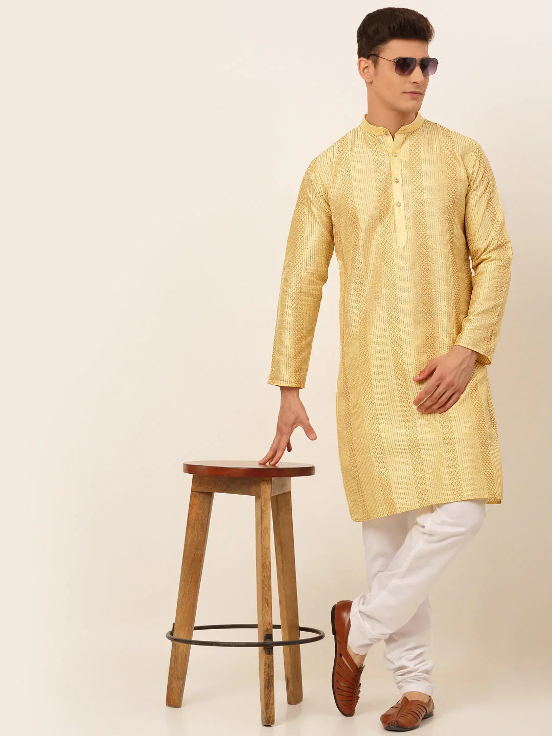 Jompers Men's Golden Embroiderd Kurta Pajama - Distacart