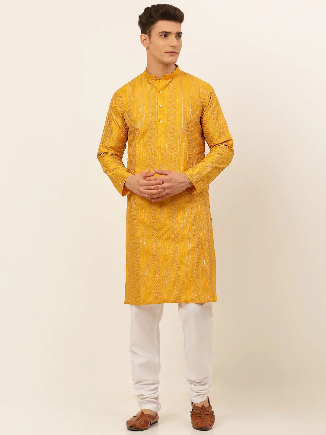 Jompers Men's Mustard Embroiderd Kurta Pajama - Distacart