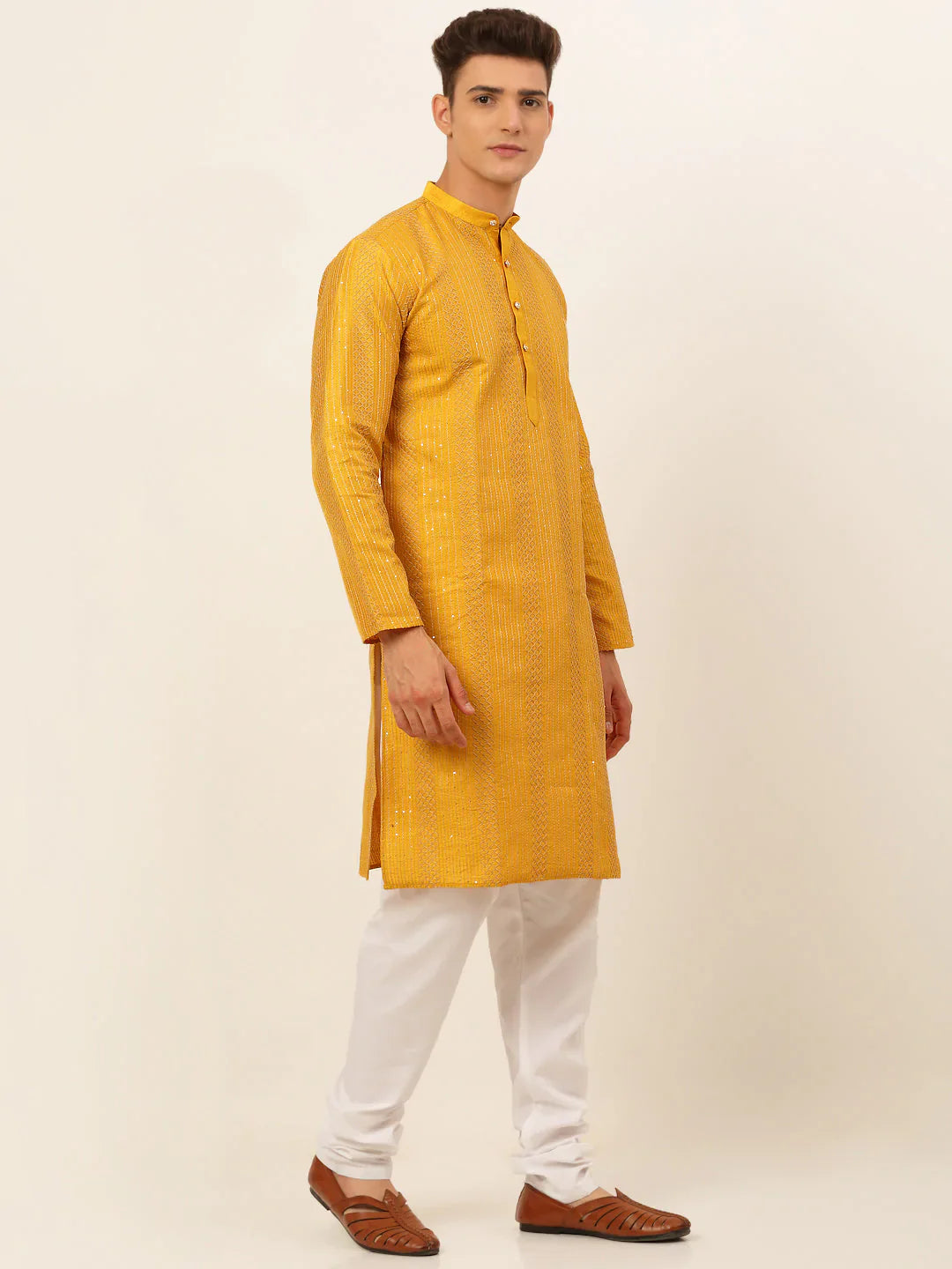 Jompers Men's Mustard Embroiderd Kurta Pajama - Distacart