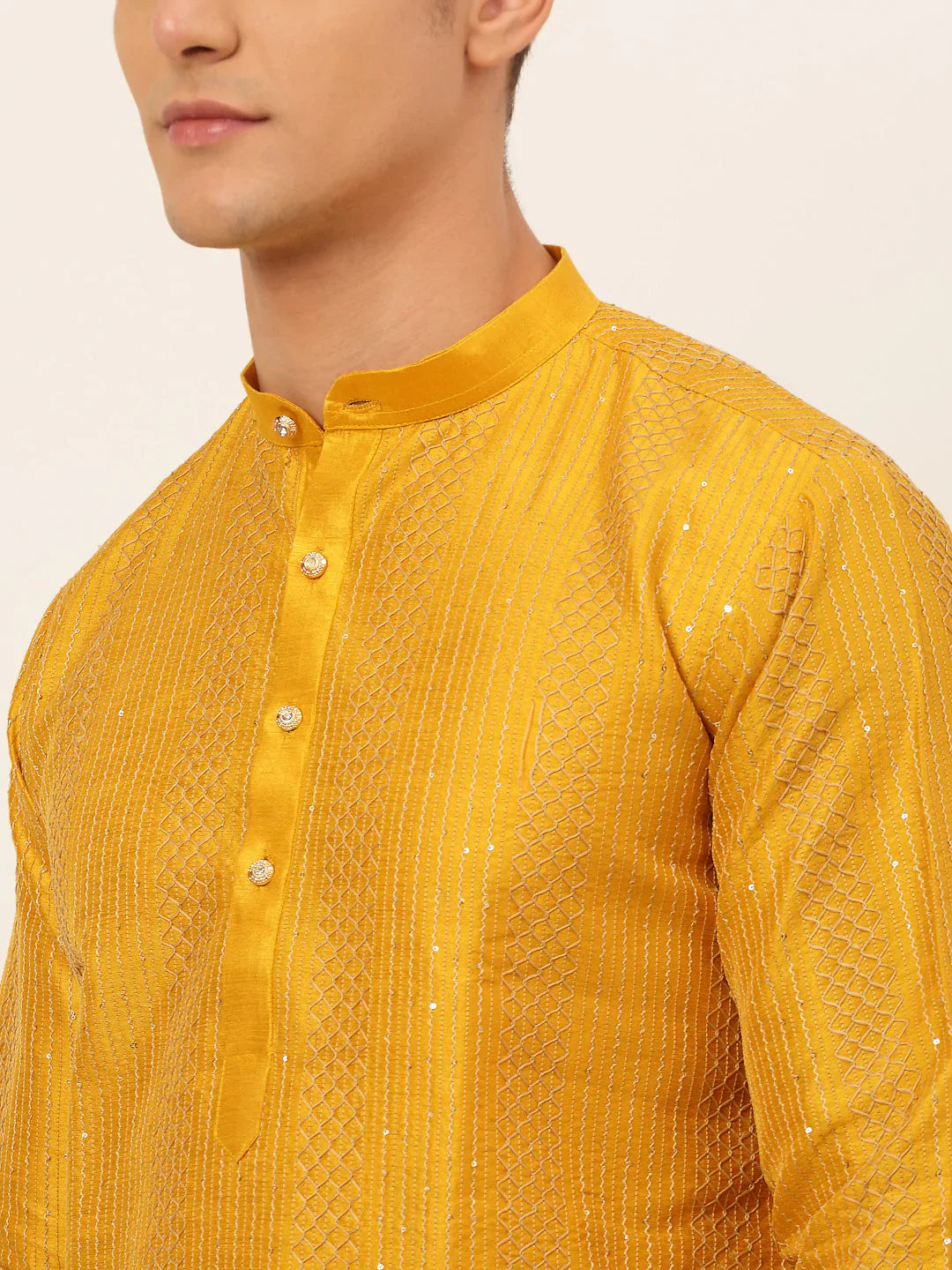 Jompers Men's Mustard Embroiderd Kurta Pajama - Distacart