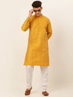 Thumbnail for Jompers Men's Mustard Embroiderd Kurta Pajama - Distacart