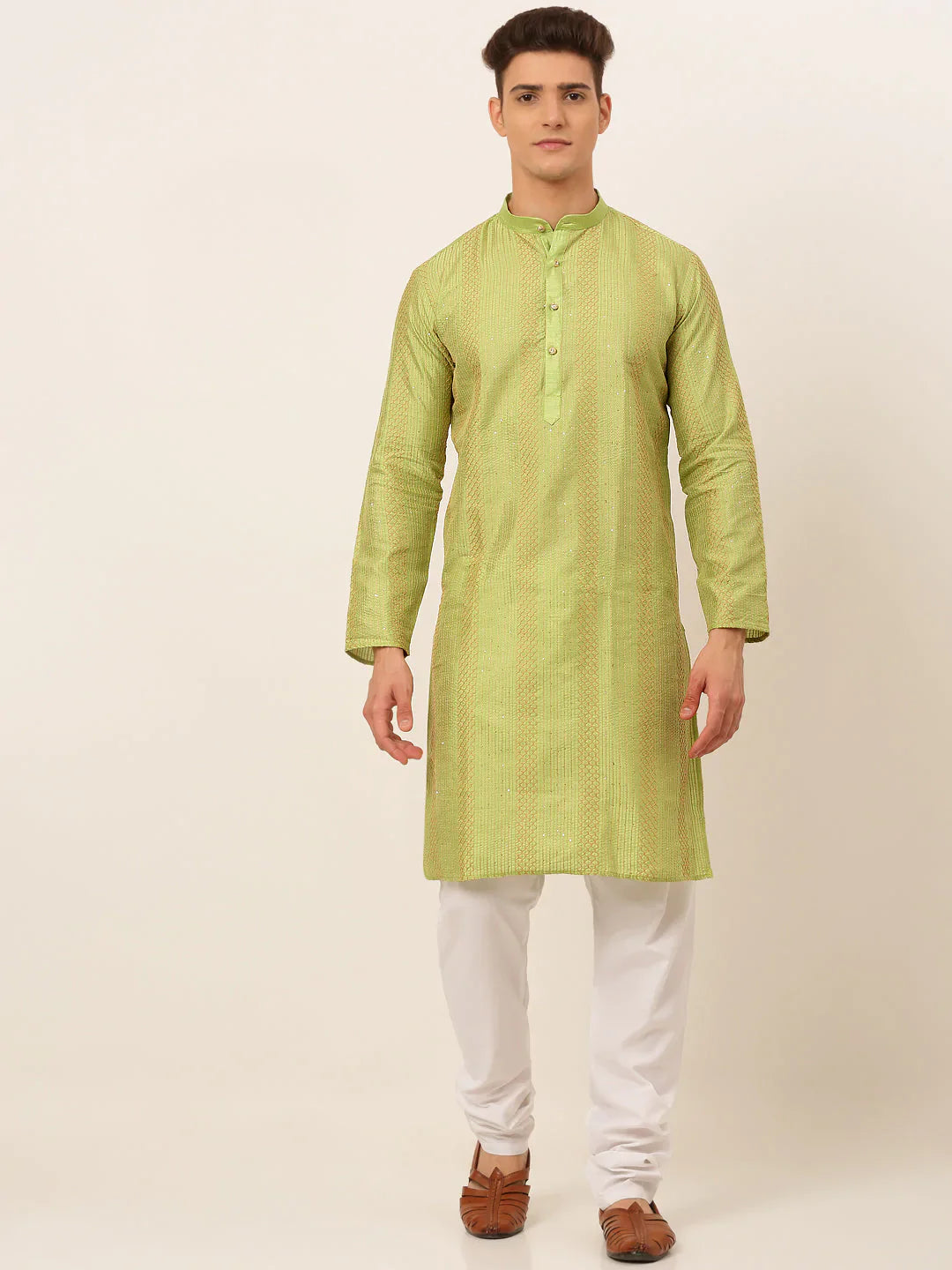 Jompers Men's Pista Green Embroiderd Kurta Pajama - Distacart