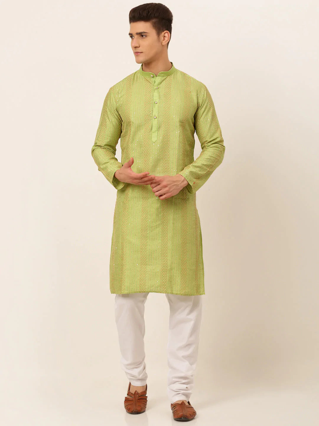 Jompers Men's Pista Green Embroiderd Kurta Pajama - Distacart