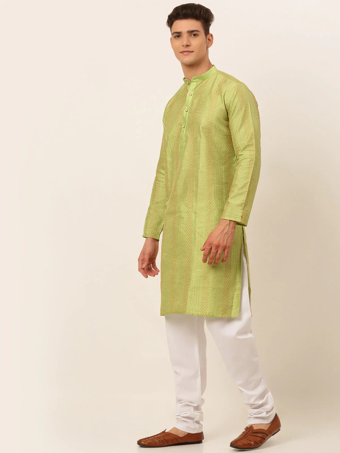 Jompers Men's Pista Green Embroiderd Kurta Pajama - Distacart