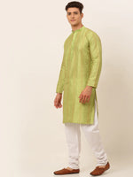 Thumbnail for Jompers Men's Pista Green Embroiderd Kurta Pajama - Distacart