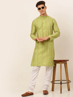 Thumbnail for Jompers Men's Pista Green Embroiderd Kurta Pajama - Distacart