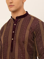 Thumbnail for Jompers Men's Purple Embroiderd Kurta Pajama - Distacart