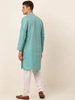 Thumbnail for Jompers Men's Sky Blue Embroiderd Kurta Pajama - Distacart