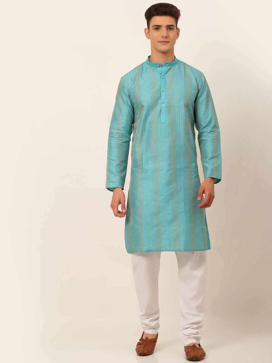 Jompers Men's Sky Blue Embroiderd Kurta Pajama - Distacart