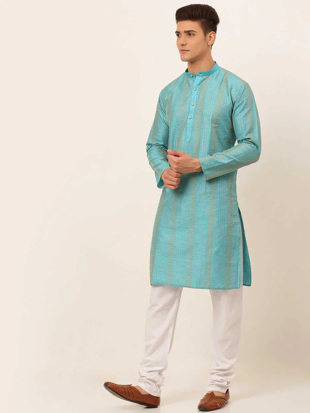 Jompers Men's Sky Blue Embroiderd Kurta Pajama - Distacart