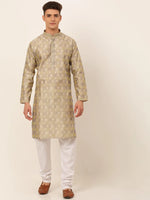 Thumbnail for Jompers Men's Beige Collar Embroidered Woven Design Kurta Pajama - Distacart